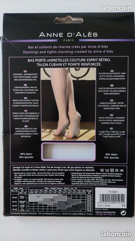 Bas Nylon Couture Anne d'Alès Rétro Talon Cubain Taille 1 / S Gris - Neufs (image 2)
