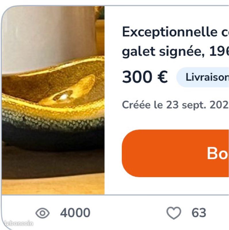 Exceptionnelle céramique galet signée, 1960-1970 (image 16)