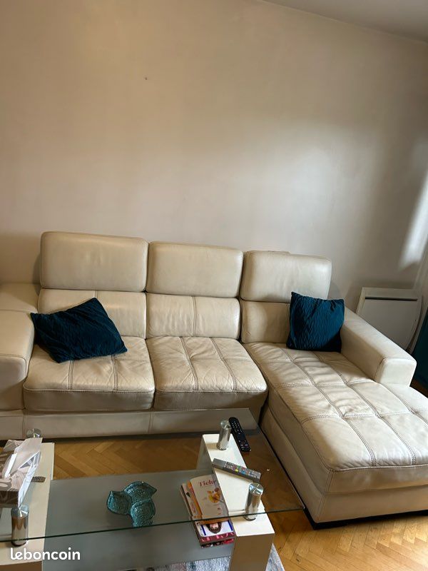 Canape en cuir beige (image 6)