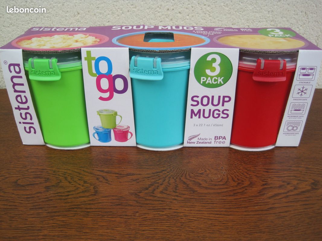 Lot de 3 mugs micro-ondes Sistema NEUVES (image 1)
