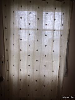 Rideaux beiges en lin avec abeilles (image 1)