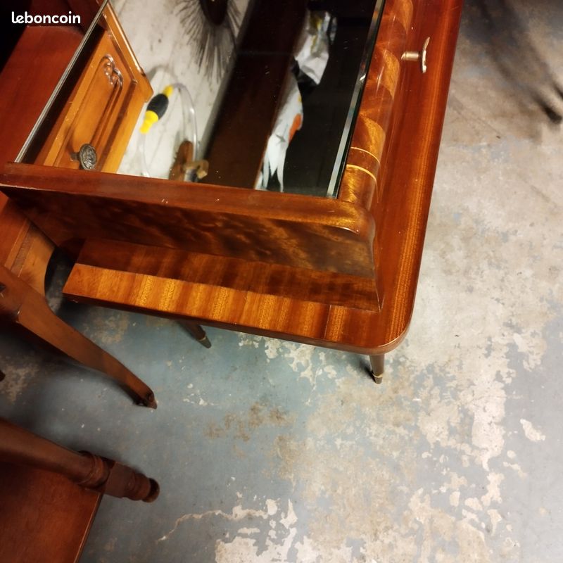 Magnifique chevet ou bout de canapé année 60 en bois de rose et marqueterie,4 pieds compas (image 13)