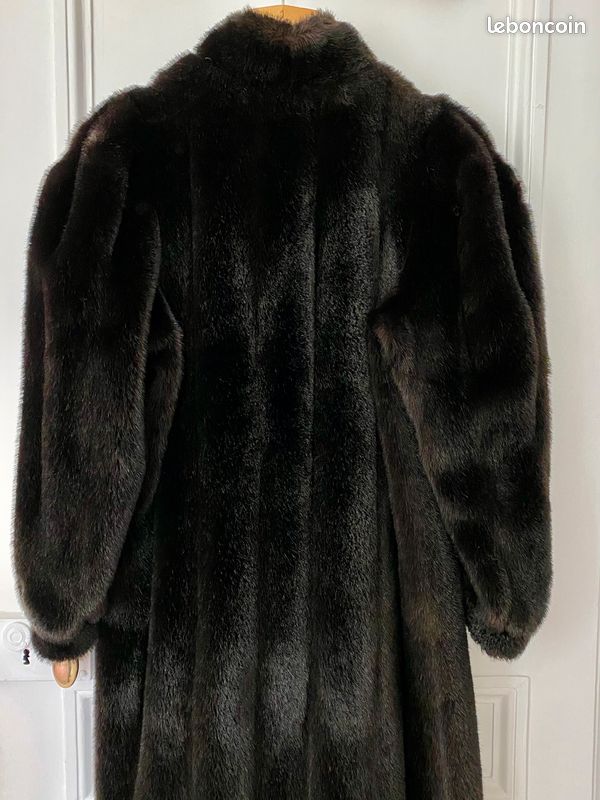 Manteau En Fourrure Véritable De Vison - Taille 40-42 - Marron/noir - Très Bon état Occasion
