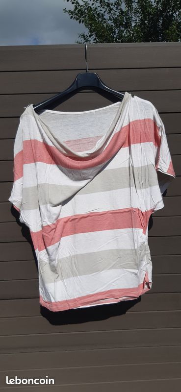 T-shirt rayé rose et crème taille M (image 1)
