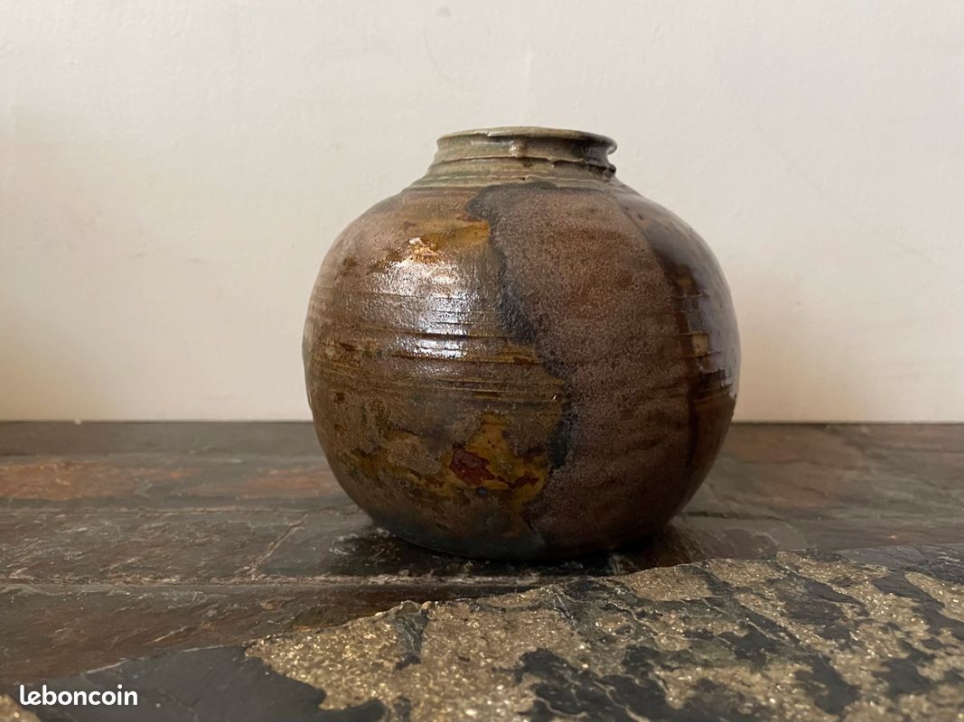 Vase boule vintage céramique grès émaillé (image 1)