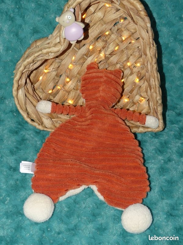 Doudou plat Renard Fanny & Oscar orange beige attache tétine NATTOU