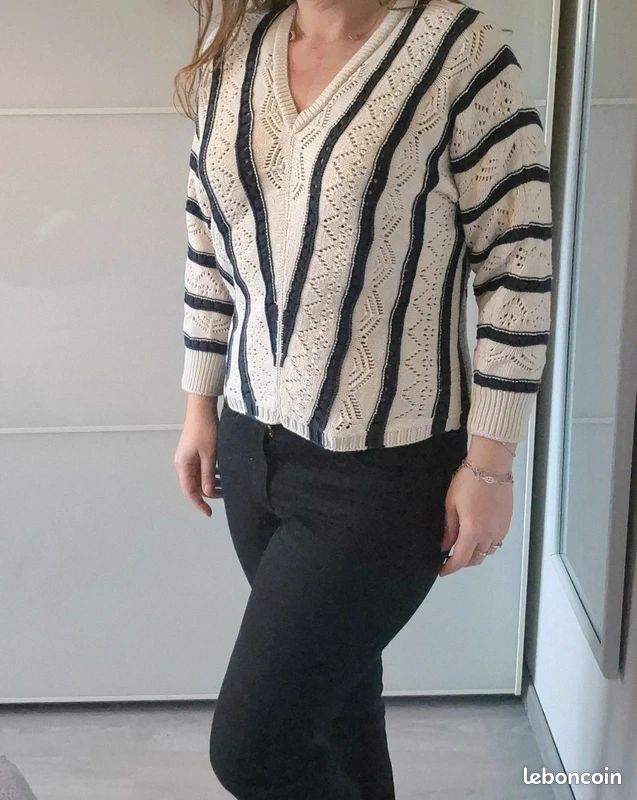 Pull Grain De Malice Noir Taille L - Col Rond, Manches 3/4, Paillettes Et Strass - Neuf Sans étiquettes