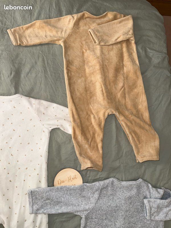 Lot de 3 pyjamas velours sans pieds ouverture par devant (image 7)