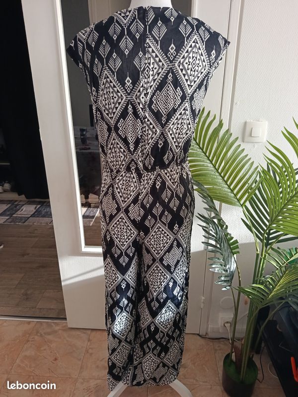 Combinaison C&A Premium – imprimé ethnique noir blanc – jambes larges – combinaison chic été (image 7)