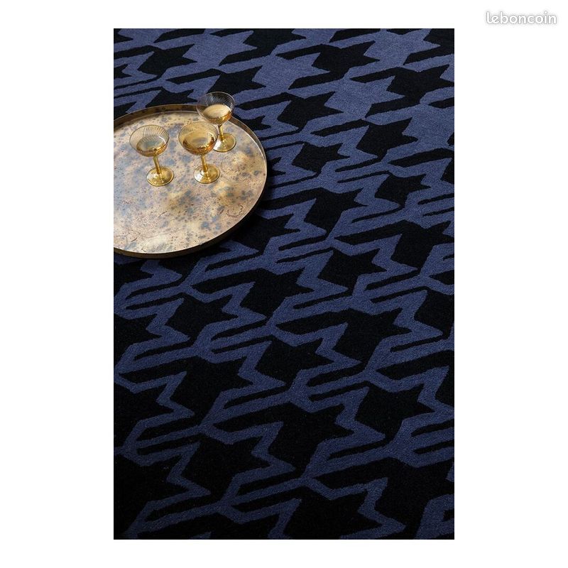 Tapis laine abstrait tufté main moderne Houndstooth Bleu 140x200 (image 2)