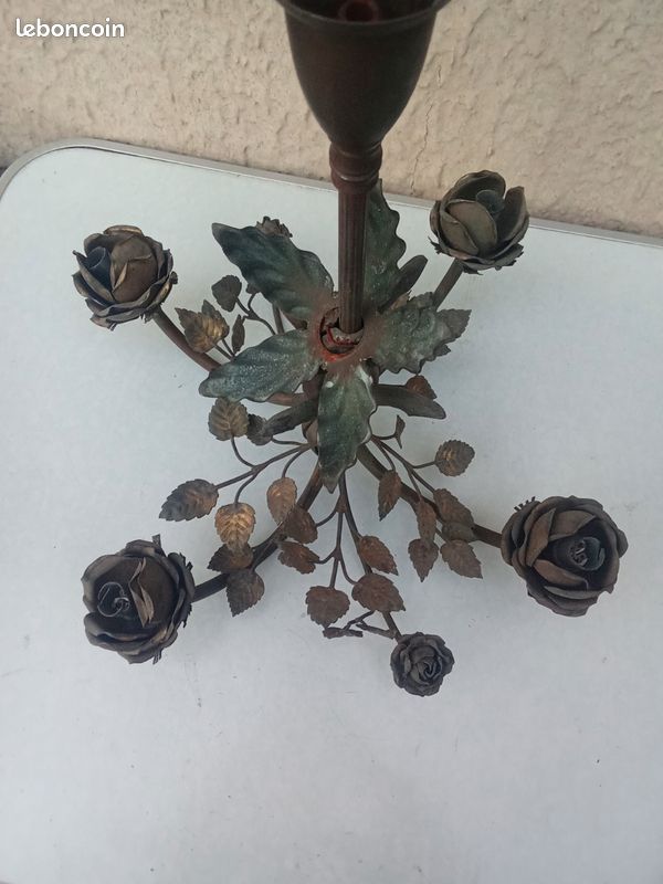 Lustre Rose Feuilles Art Nouveau Bronze (image 11)