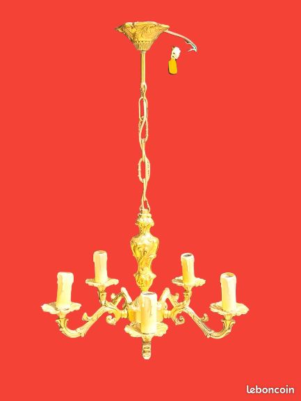 Lustre en bronze massif doré 5 branches (image 2)