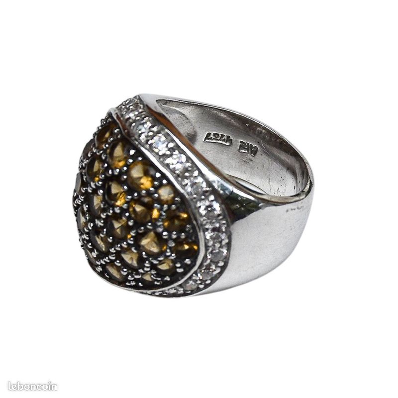 Bague En Argent Massif Avec Strass - Taille 54 - Occasion