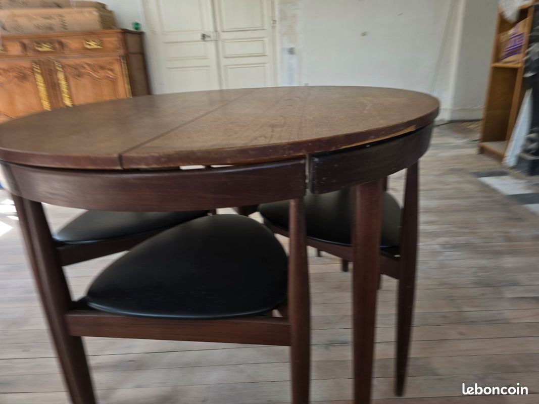 Table ronde Hans Olsen Frem Røjle Roundette teck 5 chaises scandinave danois vintage extensible salle manger (image 19)