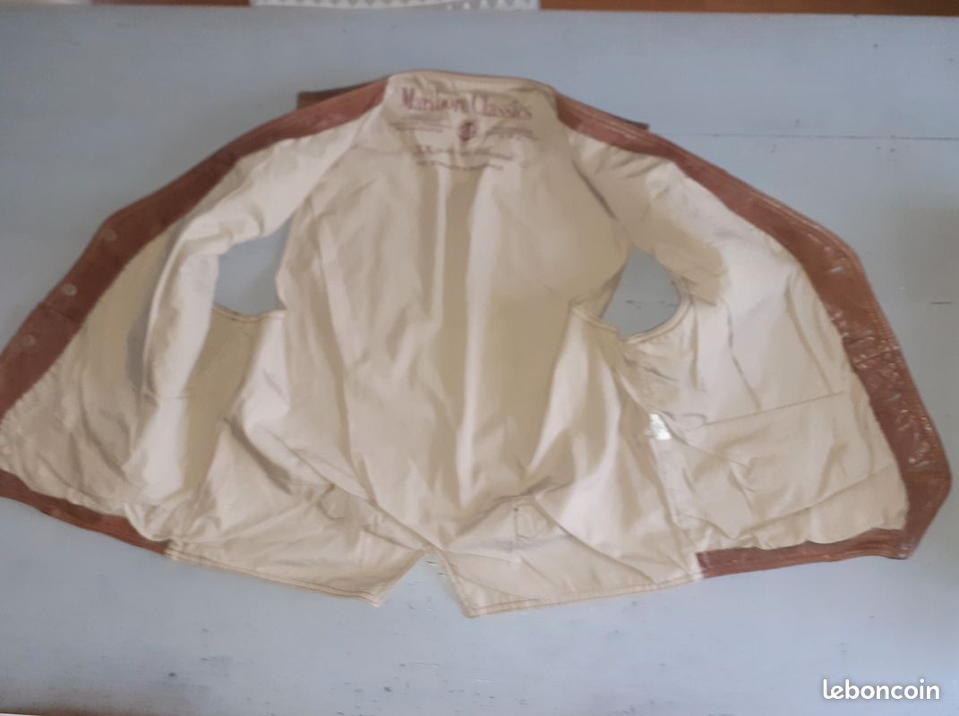 Veste En Cuir Vachette MARLBORO CLASSICS - Taille M - Avec Col Gilet Amovible - Occasion TB état