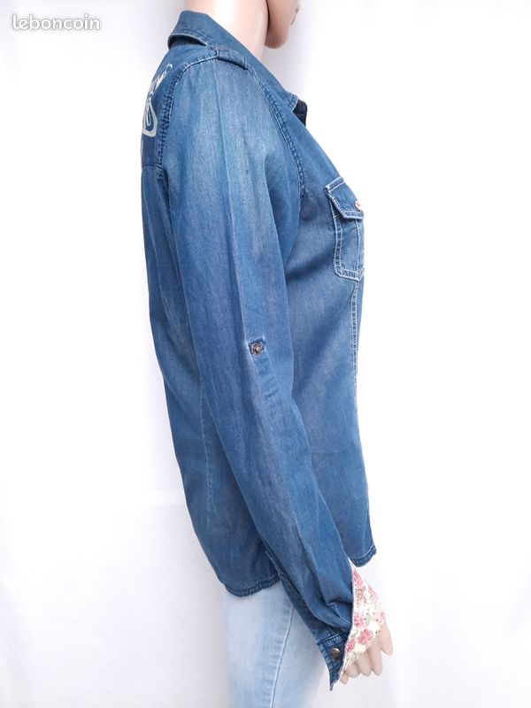 Haut Top Tee-shirt Manches Longues Kaporal Taille 38 Femme - Neuf Avec étiquettes - Bleu Jean Style Tunique Rock