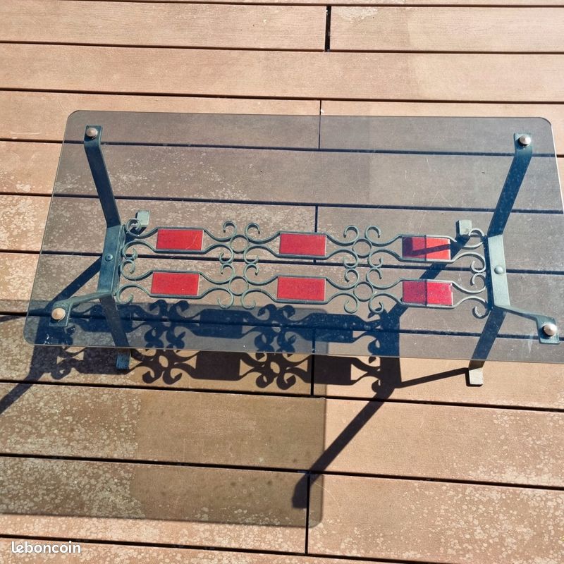 Table basse fer forgé, verre et céramique (image 2)