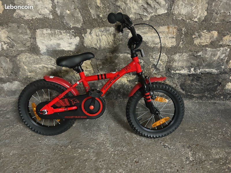 Vélo Enfant PROMETHEUS 14 Pouces - Freins Double Sécurité - Roulettes Amovibles - Pour 3-5 Ans