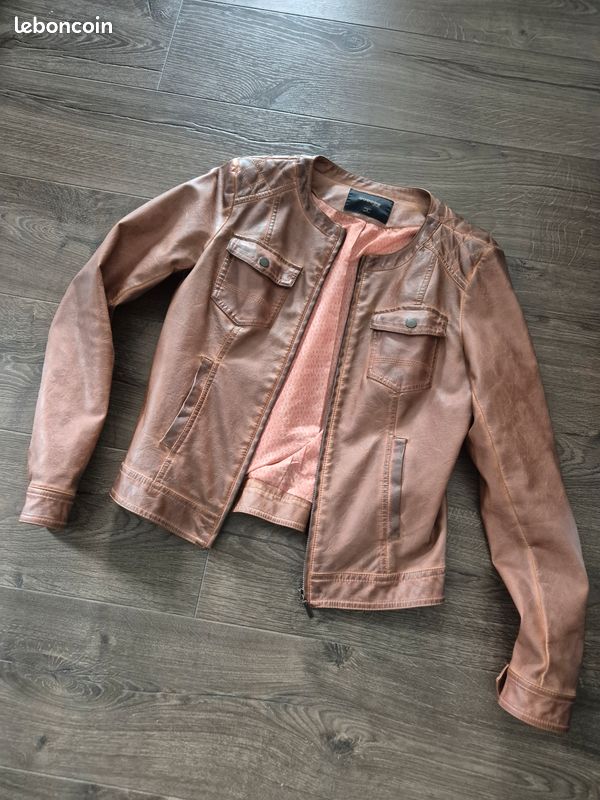 HOT Cuir Femme Veste Simili Cuir Rose Zipper Veste Femme