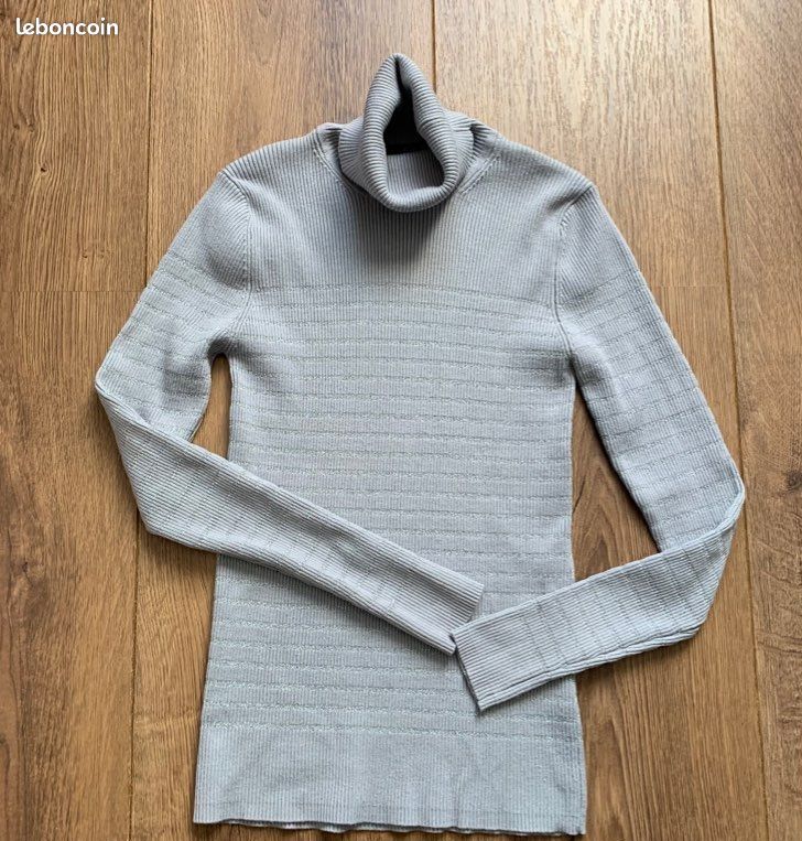 Pull à col roulé lurex gris argent taille 38 Marque G B