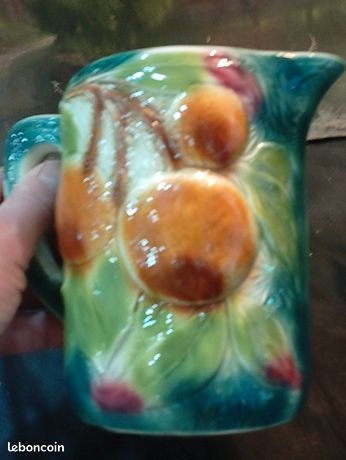 Lot De 3 Pichets Barbotine Anciens – Motifs Fruits (fraise, Citron, Orange), France