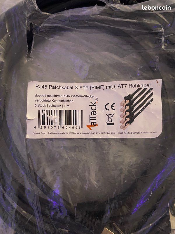 5 câbles RJ45 cat7 renforcés de 1m (image 2)