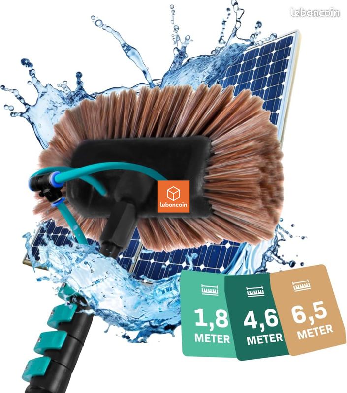 Ansobea Brosse de lavage télescopique 4,8 m, avec manche télescopique, aluminium, brosse télescopique avec raccord d'eau, toit de terrasse et fenêtres, brosse de lavage télescopique, avec poils