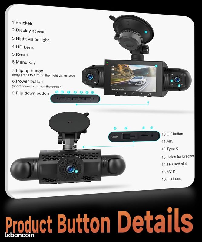 Dashcam Voiture à Double Objectif 1080P HD Grand Angle de 140° Vision de Nuit Caméra de Vioture - Auto Dashcam Voiture à Double Objectif 1080P HD Grand Angle de 140° Vision de Nuit Caméra de Vioture - Auto