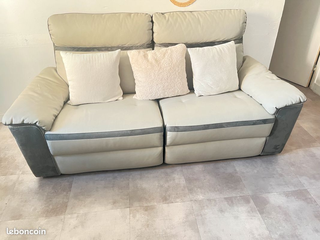 Canape cuir gris (image 2)
