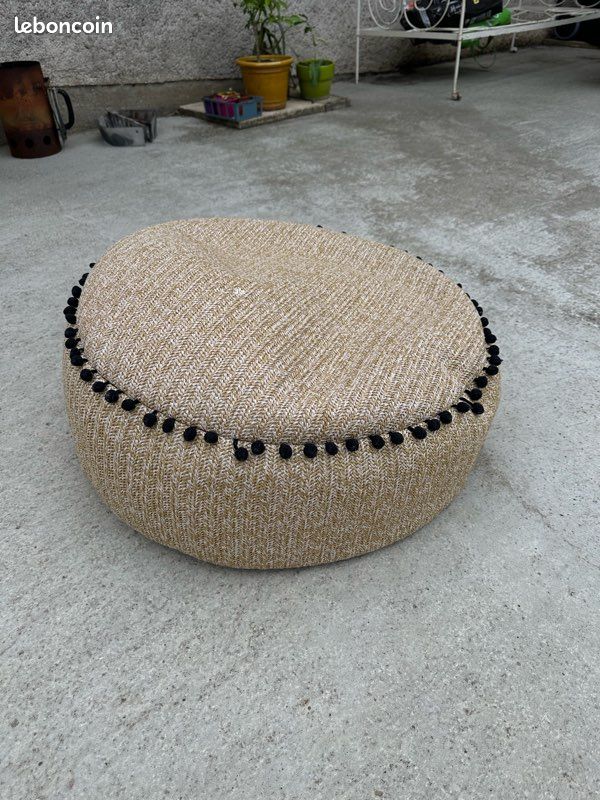 Pouf Corde Tressée Rotin (image 1)
