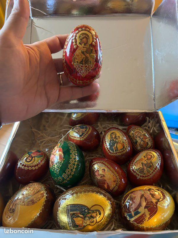 Lot de 12 œufs de Pâques russes en bois vernis (image 8)