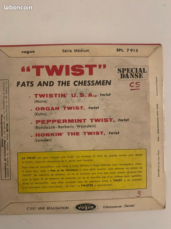 Disque Vinyle 45T : Fats And The Chessmen – Twist (image 2)