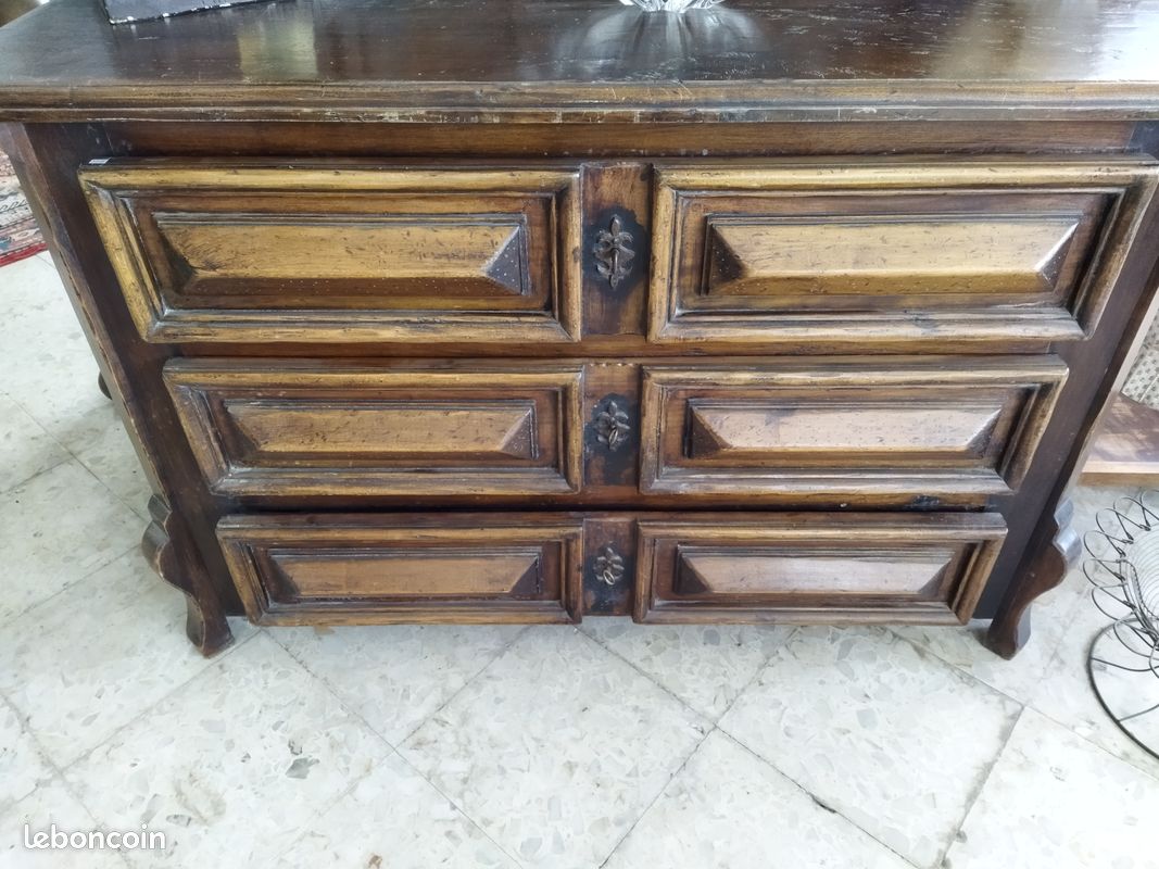 COMMODE Bois Massif 3 Tiroirs Mobilier Années 40 (image 2)