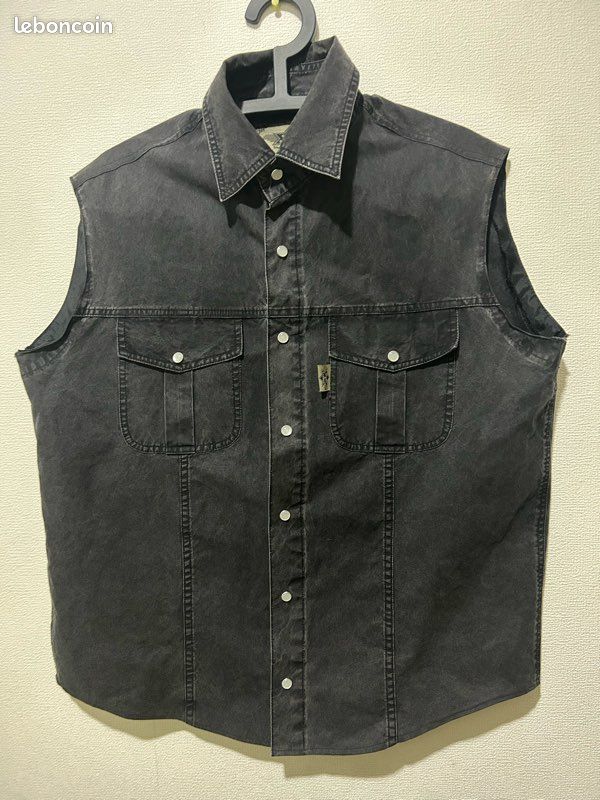 Gilet sans manches western / biker noir Stars & Stripes — Taille M (image 1)