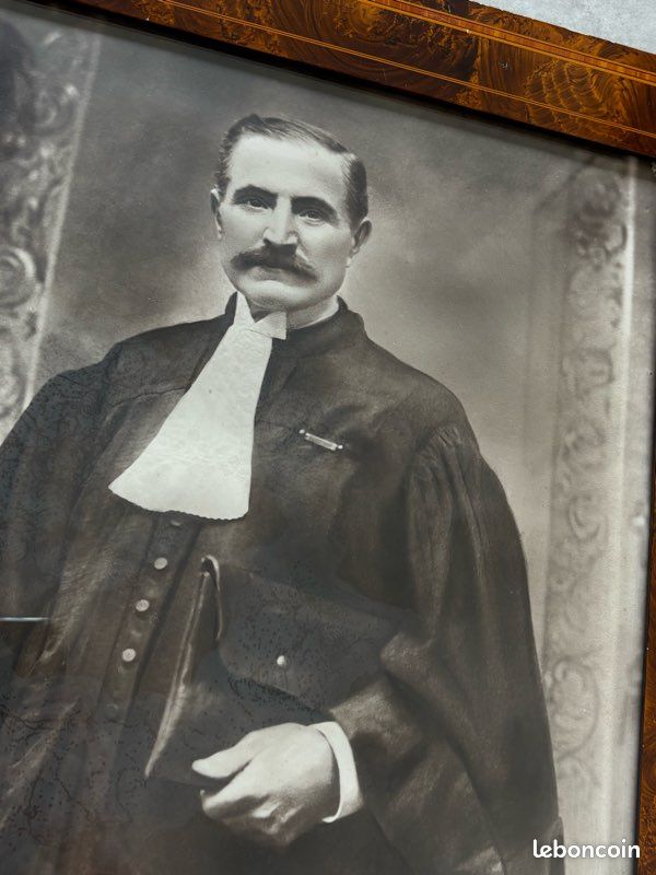 Portrait Ancien Juge Avocat - Grand Cadre Marqueterie Bois Précieux 19ème/20ème (image 7)