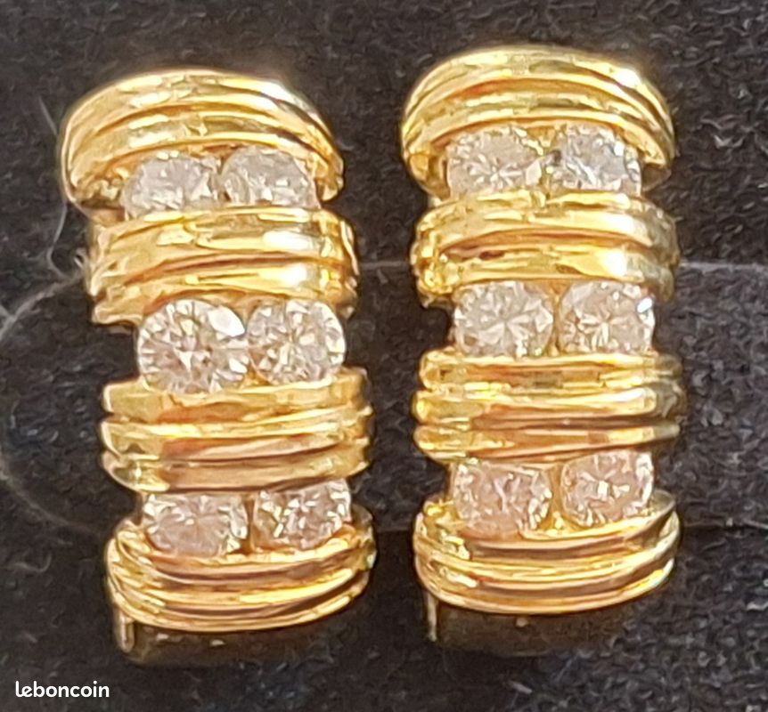 EXC. ÉTAT - ✨️ MAGNIFIQUES BO à CLIPS en OR 18 K & 💎 DIAMANTS 0.80 Carats (image 1)