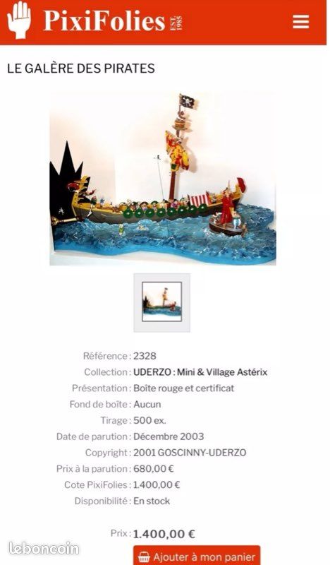 Figurine Pixi Asterix - le canoe qui coule / galerie collin / tirage