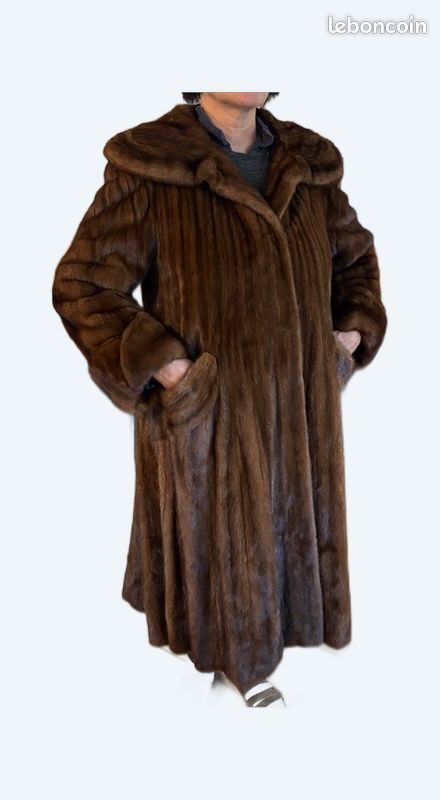 Manteau En Vison Rayé Marron - Taille 38 - Occasion En Très Bon état - Fabriqué En Italie