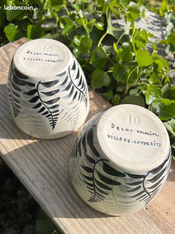 Deux cache pots vintage Sèvres Millet decor palmes (image 2)
