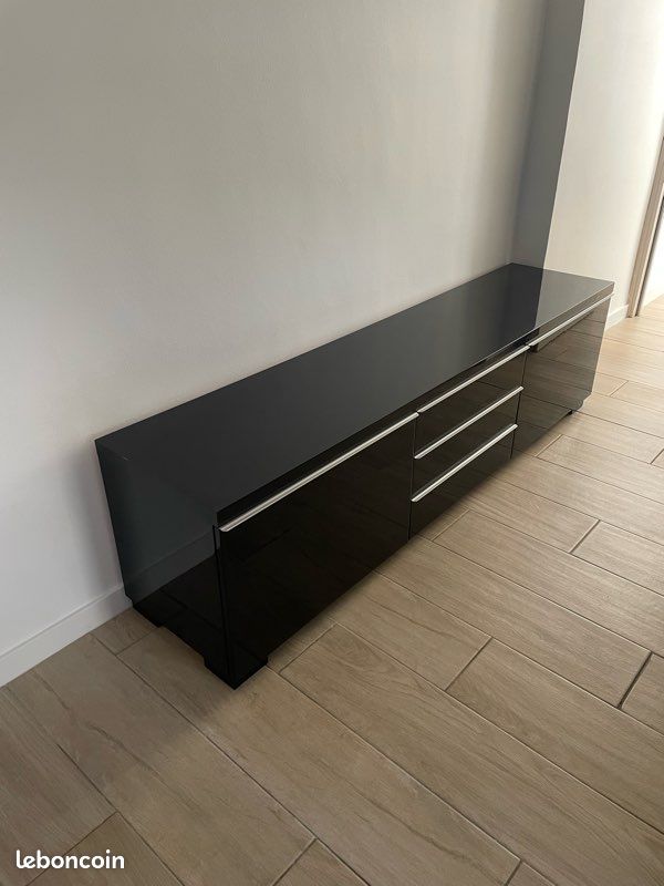 Meuble tv besta noir laqué + étagère murale (image 1)