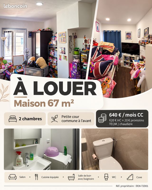 Maison 3 pièces 66 m² · à Denain · 66 m² · 640 €/mois