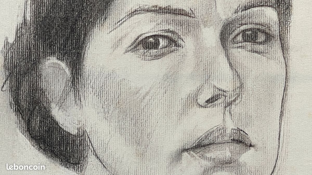 René RICHETIN (1923-2008) Grand dessin Portrait d'une princesse () Signé au crayon (70') COBRA (image 4)