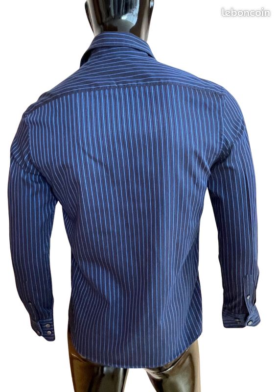 Chemise Club Room Homme – Rayures Bleues – Manches Longues – Taille M 15.5 34/35 – Très Bon État