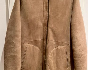 Manteau En Cuir De Mouton Shearling Occasion Femme - Brun - Taille 42 - Vintage
