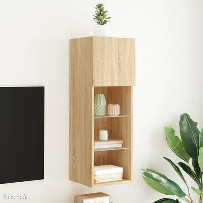 Meuble suspendu lumières LED chêne sonoma 30,5x30x90 cm (image 1)