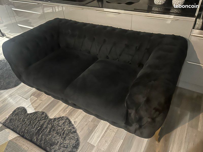 Canapé, capitonné, Chesterfield en velours, noir (image 1)