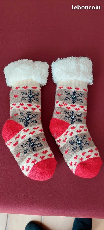 Chaussette Chausson Noel Pantoufles En Peluche Rouge Pour Femmes