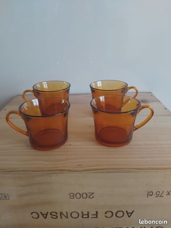 Lot De 4 Tasses à Café Duralex Vereco Torsade - Verre Fumé Rivage Ambre - Occasion