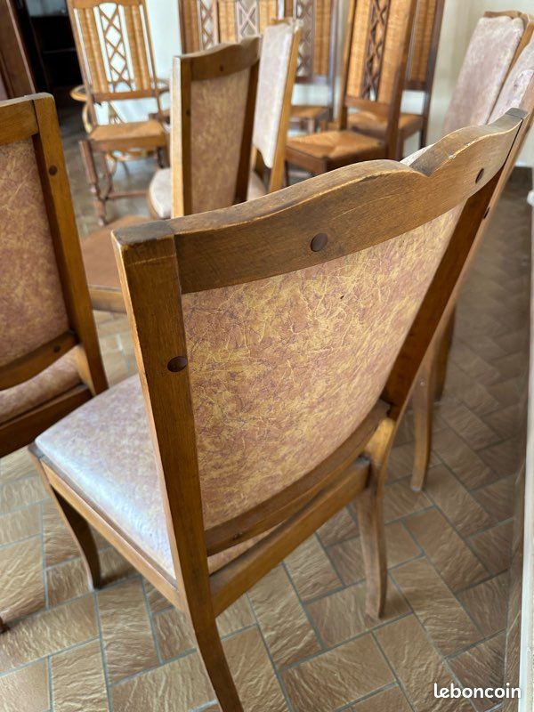 Lot De 6 Chaises De Salle à Manger En Osier Et Bois - Beige - Dimensions 99x42x40 Cm