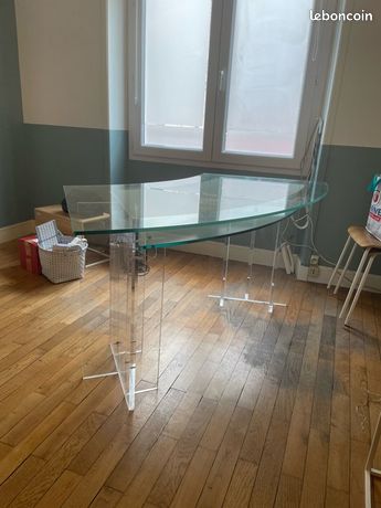 Bureau Vintage Marais International Des Années 80 – Verre Et Plexiglas Transparent, 175x75 Cm